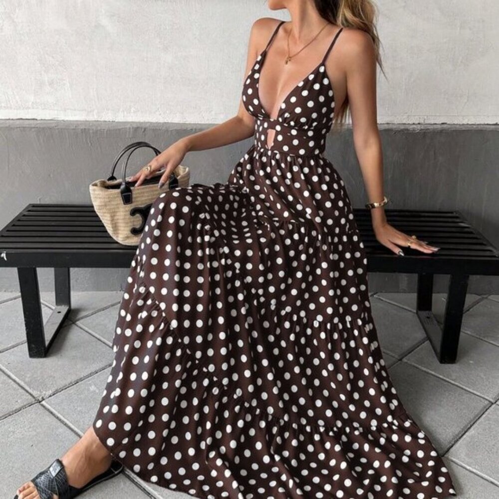 Multicolor Boho Women's Polka Dot Spaghetti Strap Dress